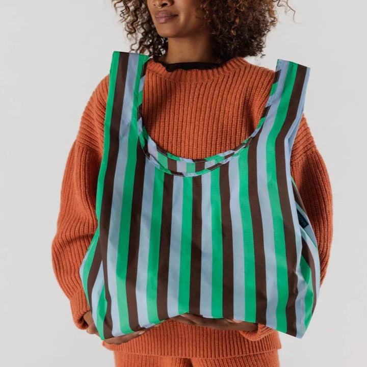 Baggu Reusable Tote: Mint 90s Stripe