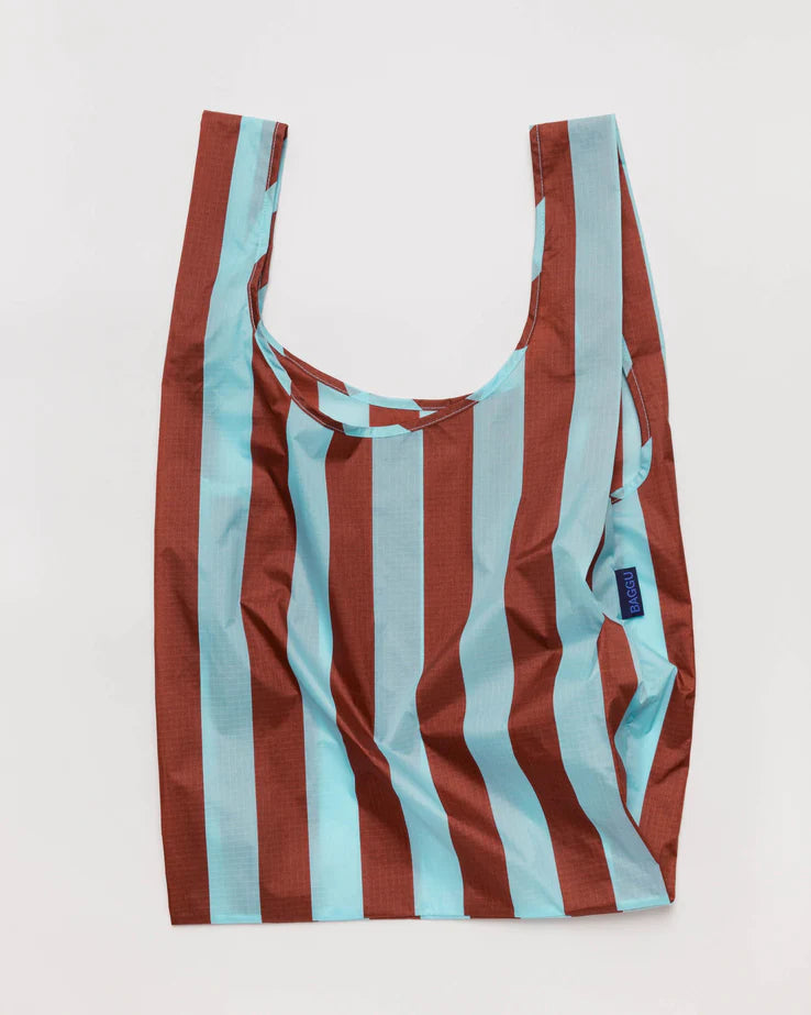 Baggu Reusable Tote: Raisin Awning Stripe