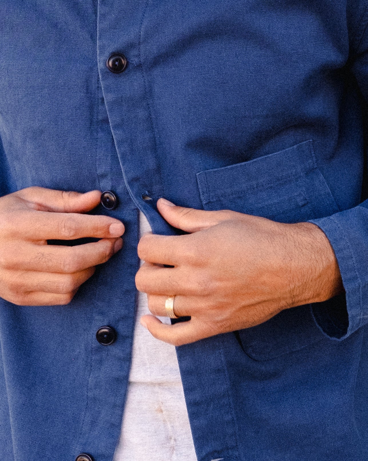 Shepherds Shirt in Vintage Blue Hemp Canvas
