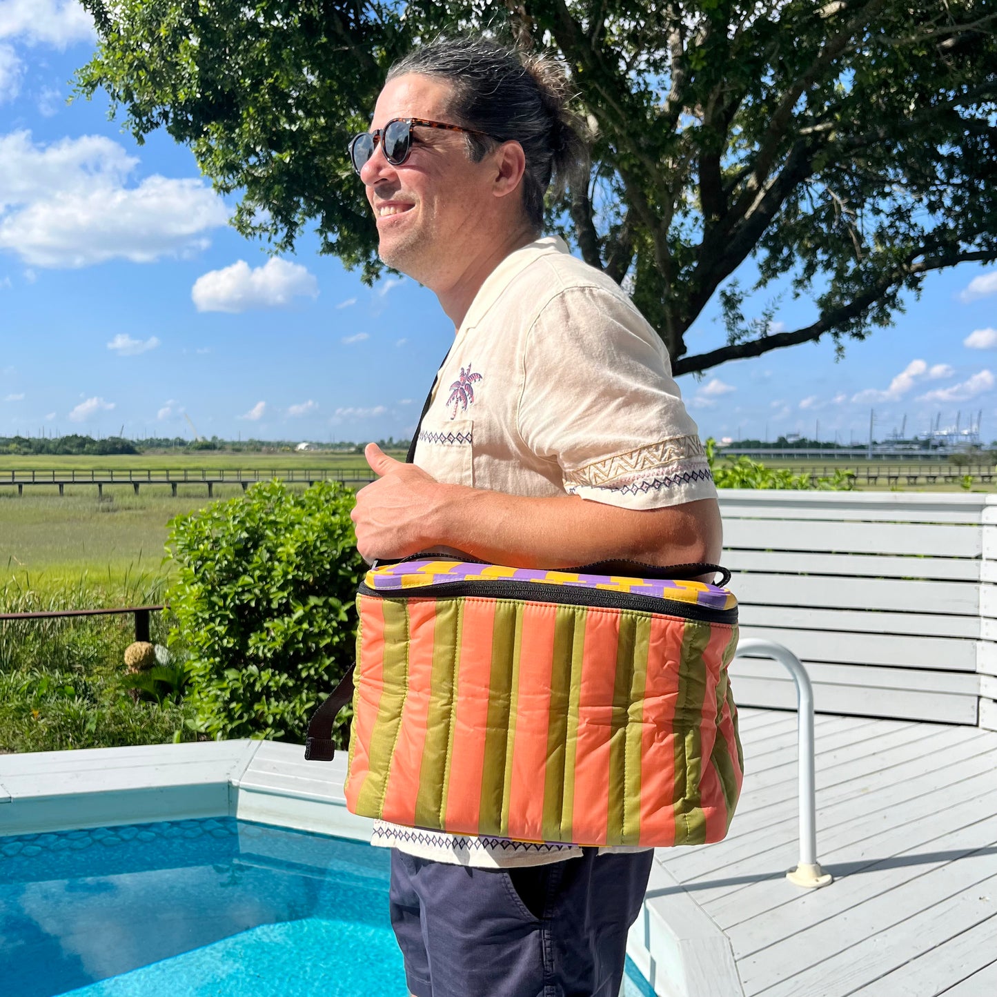 Puffy Cooler Bag - Sunset Quilt Stripe