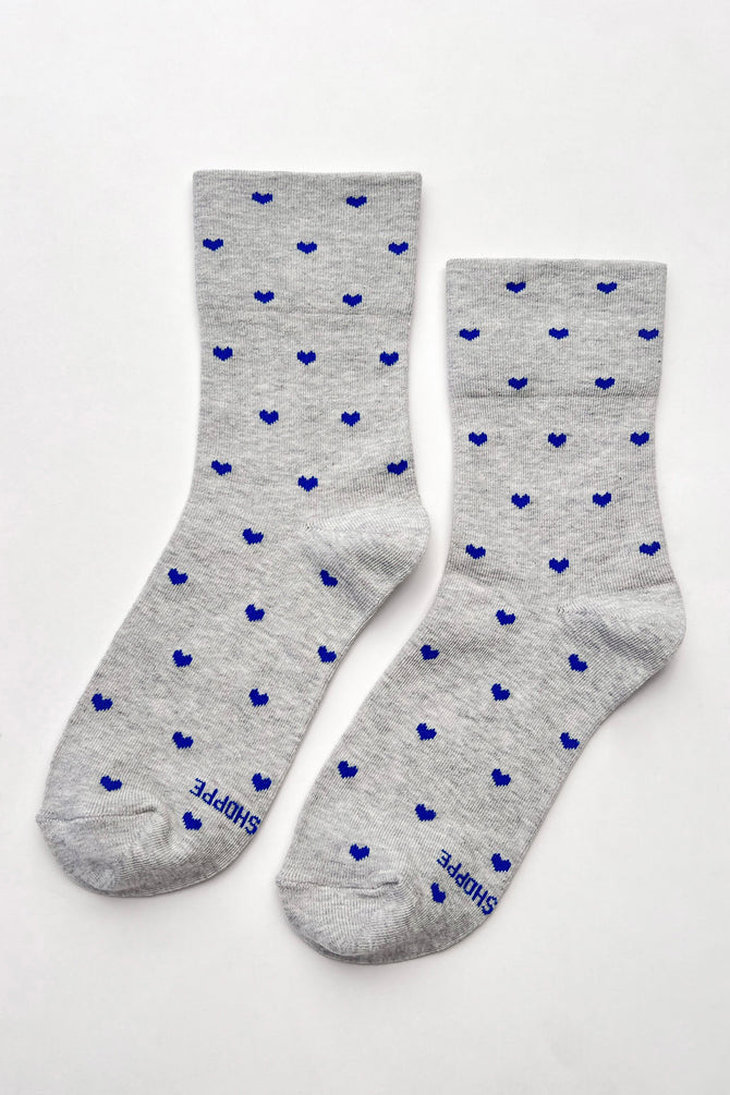 Heart Sneaker Socks - Grey/Cobalt
