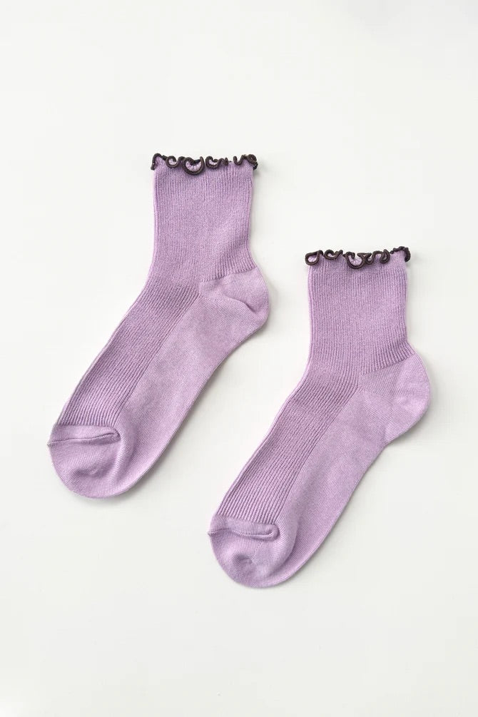 Petite Ruffled Modal Socks - Lilac/Brown