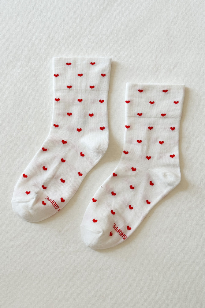 Heart Sneaker Socks - White/Red