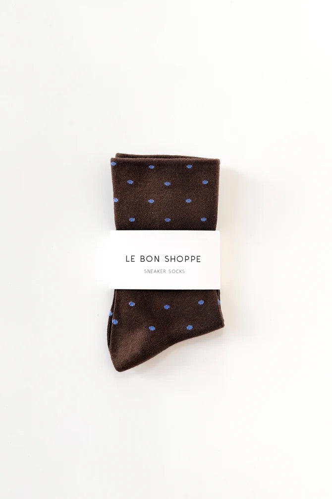 Polka Dot Sneaker Socks - Cacao/Blue