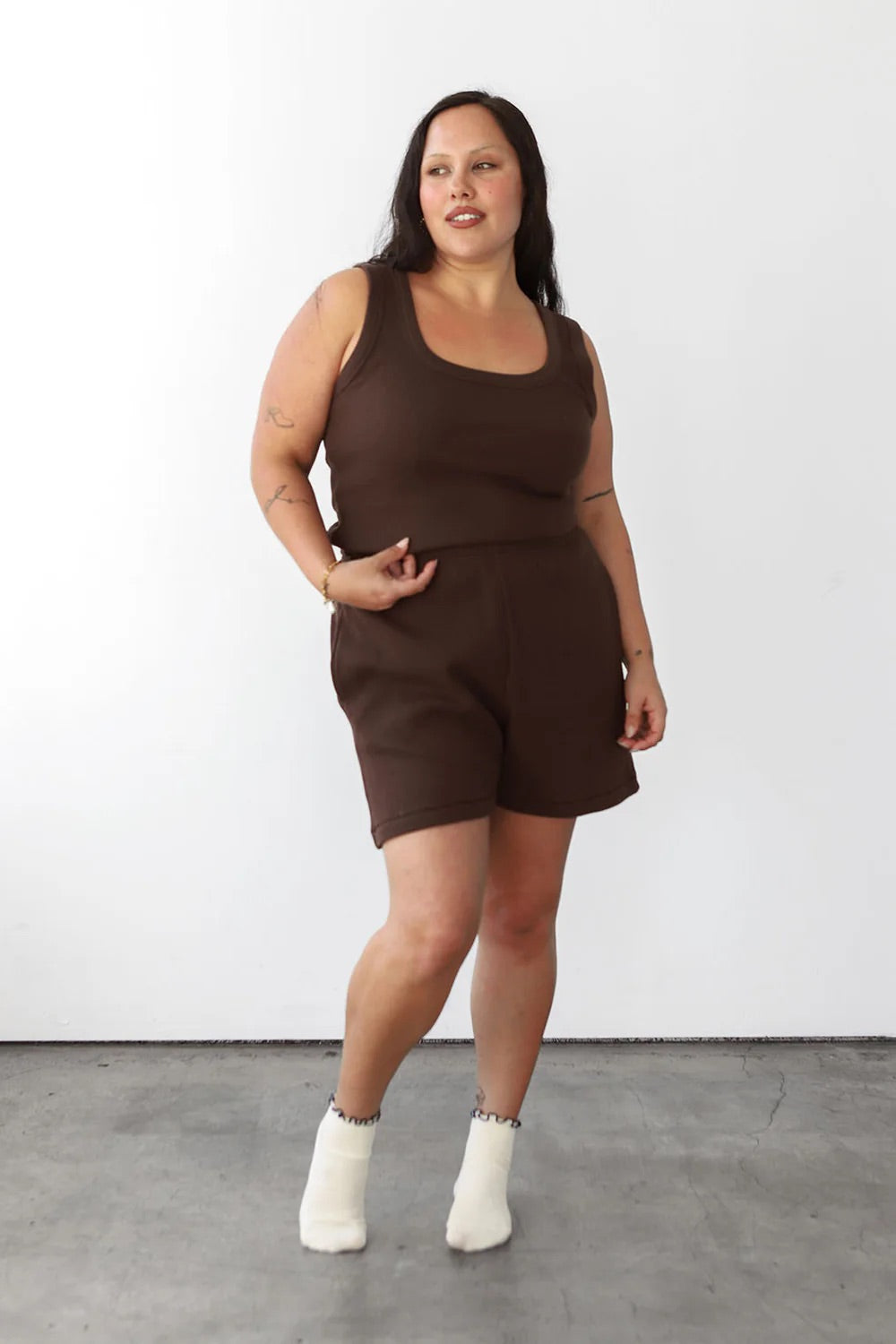 Waffle Square Crop Tank - Chocolate