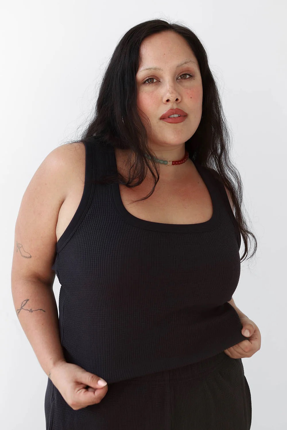 Waffle Square Crop Tank - Ash