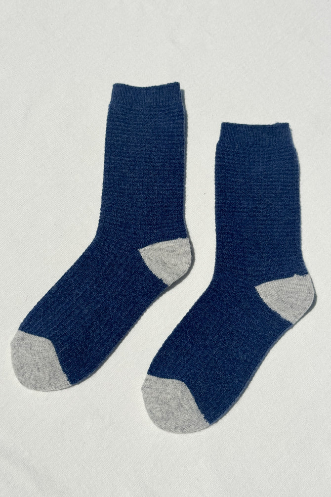 Wool Waffle Socks - Denim/Stone