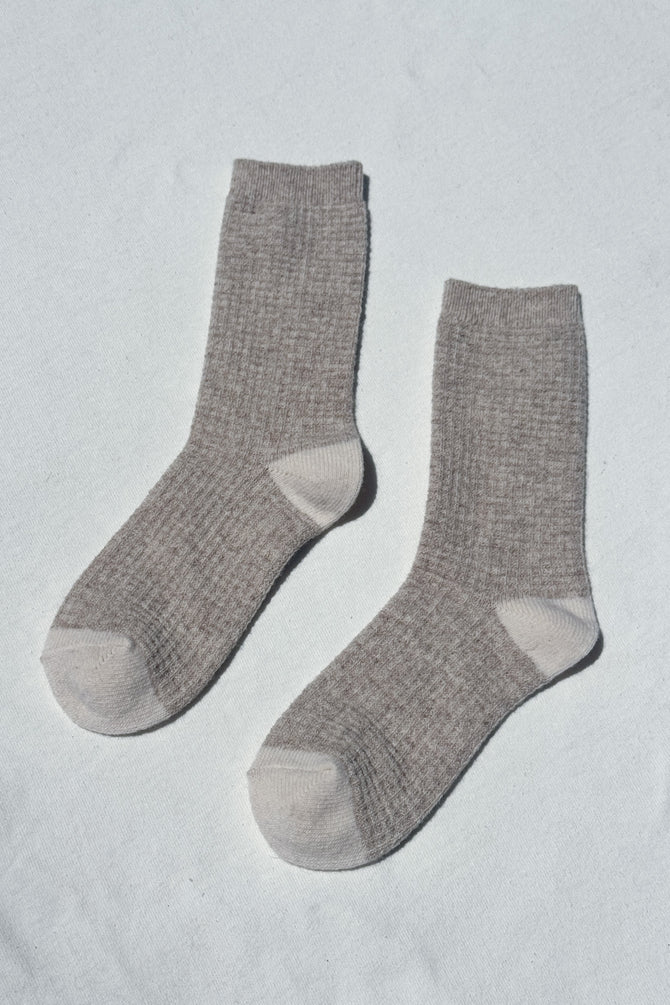 Wool Waffle Socks - Stone/Cream