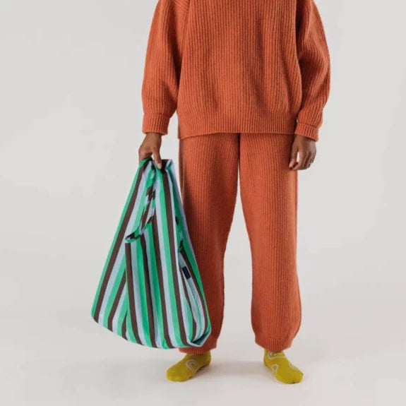 Baggu Reusable Tote: Mint 90s Stripe