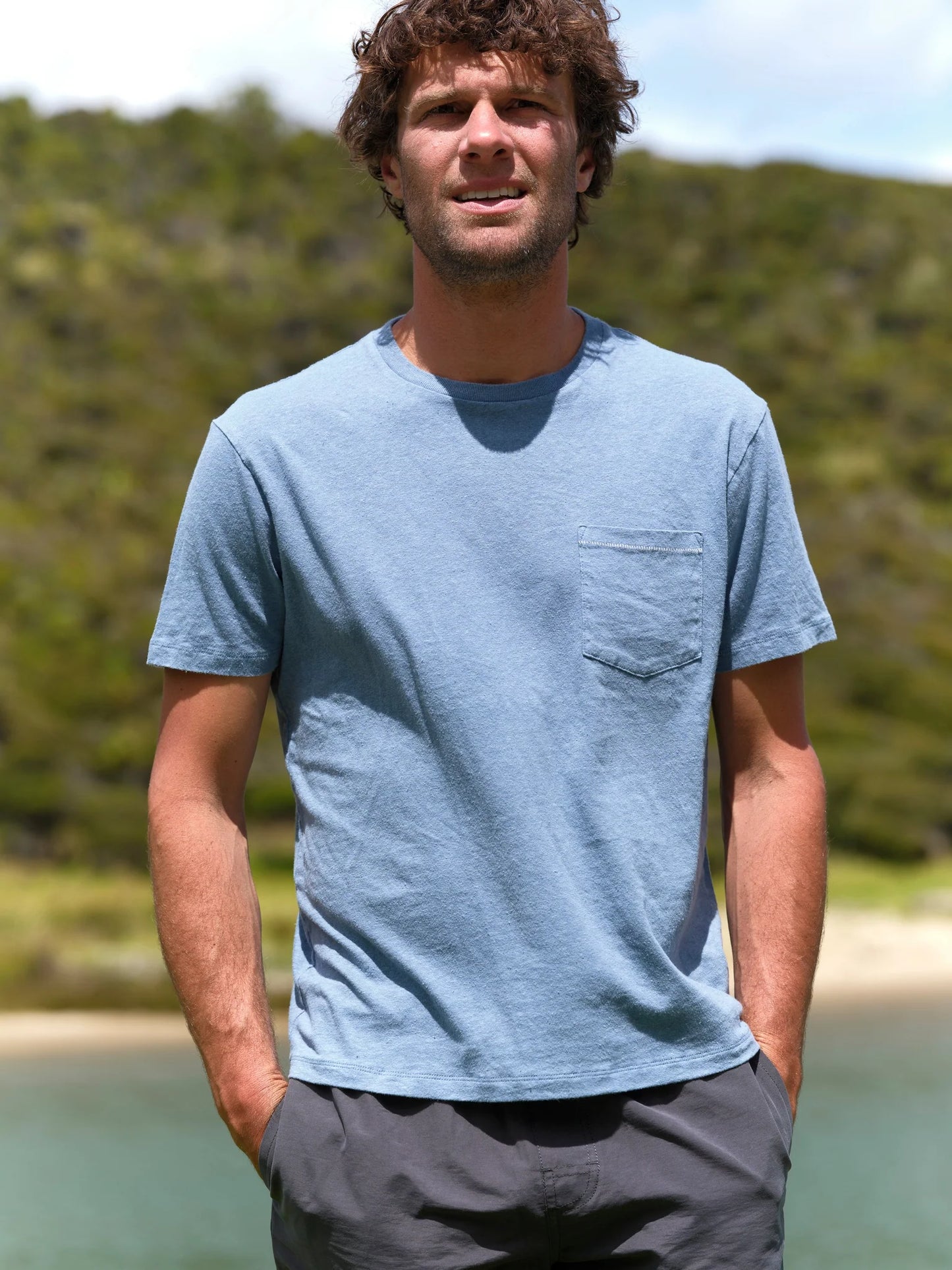 Hemp Pocket Tee - Denim Blue
