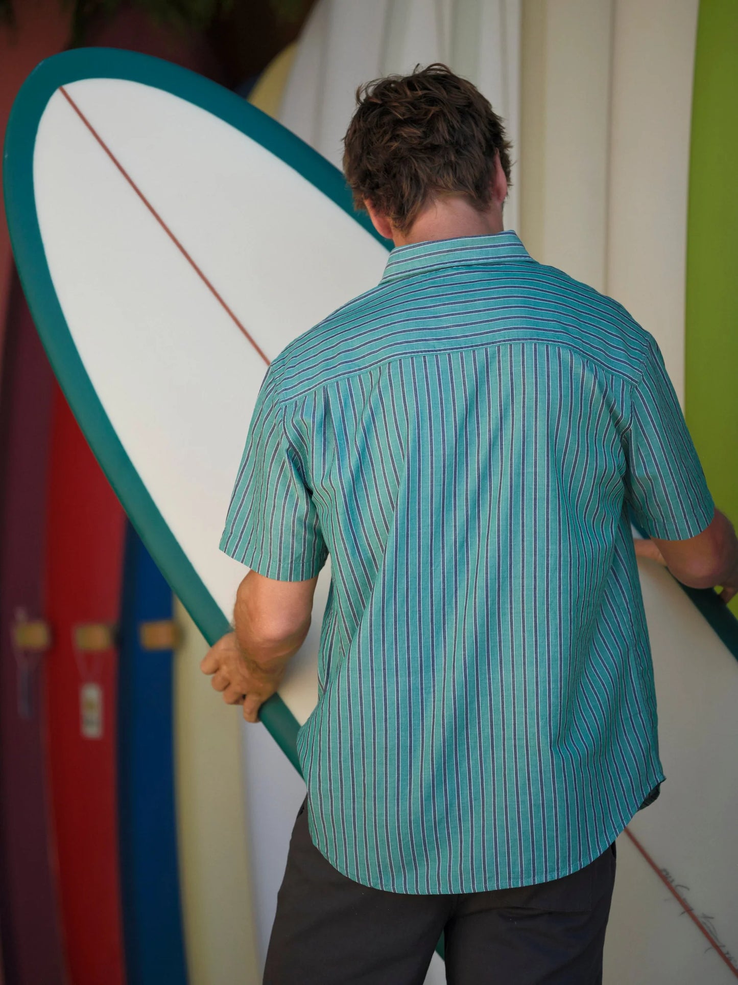 Summer Shirt - Green and Navy Stripe