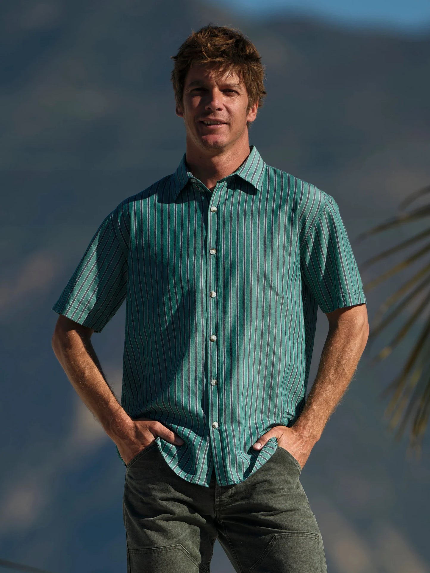 Summer Shirt - Green and Navy Stripe