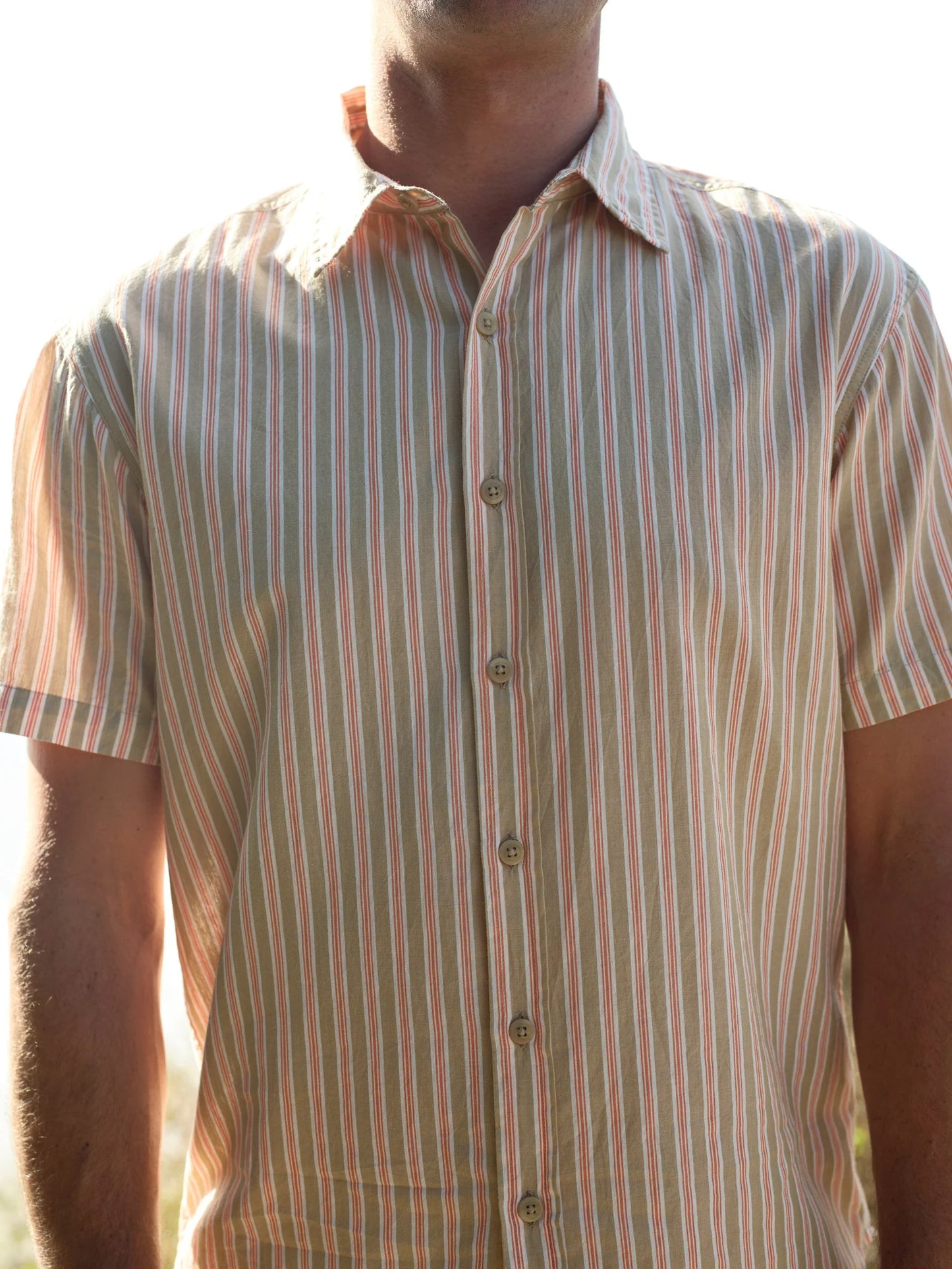Summer Shirt - Tan and Red Stripe