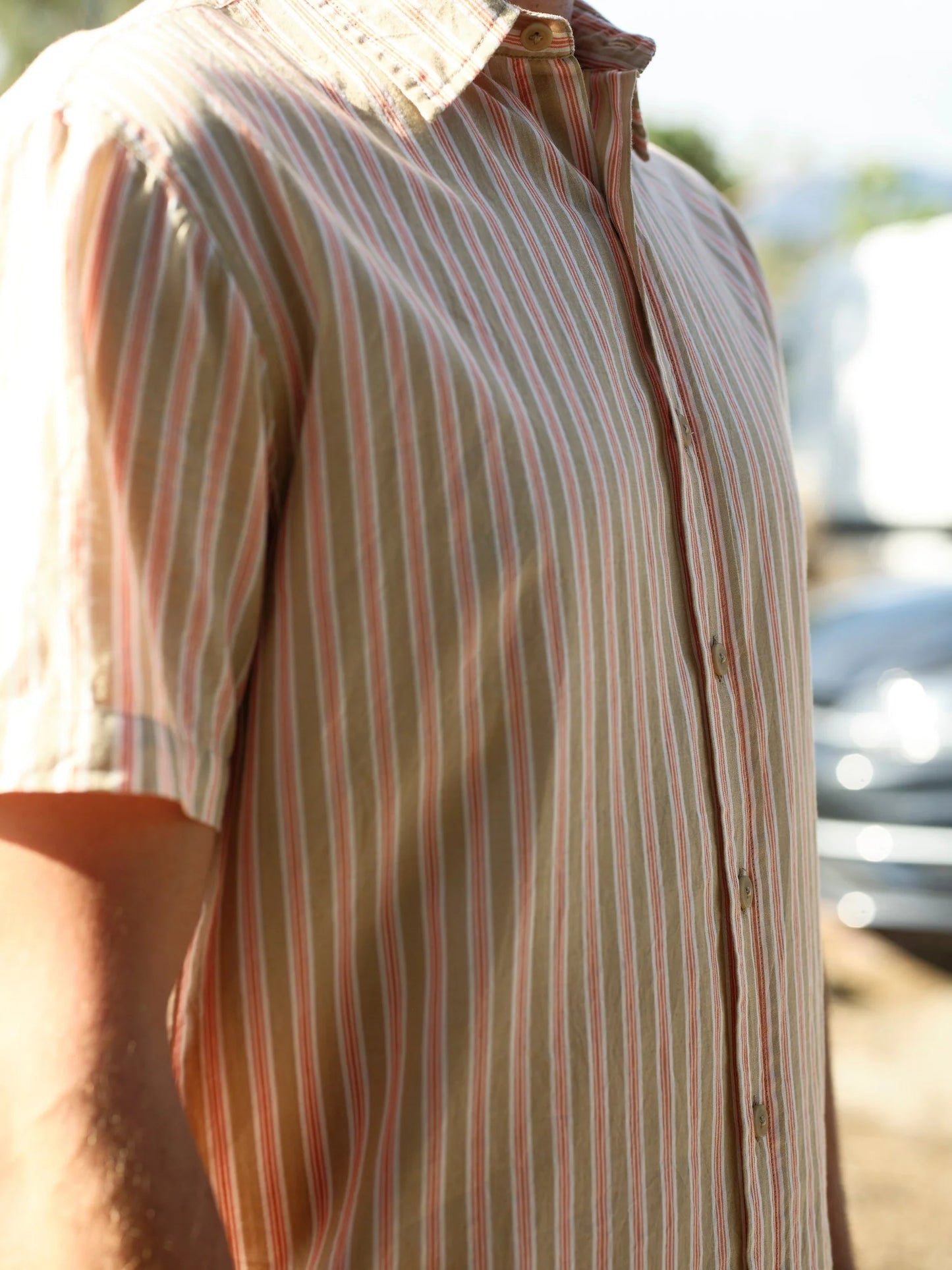 Summer Shirt - Tan and Red Stripe
