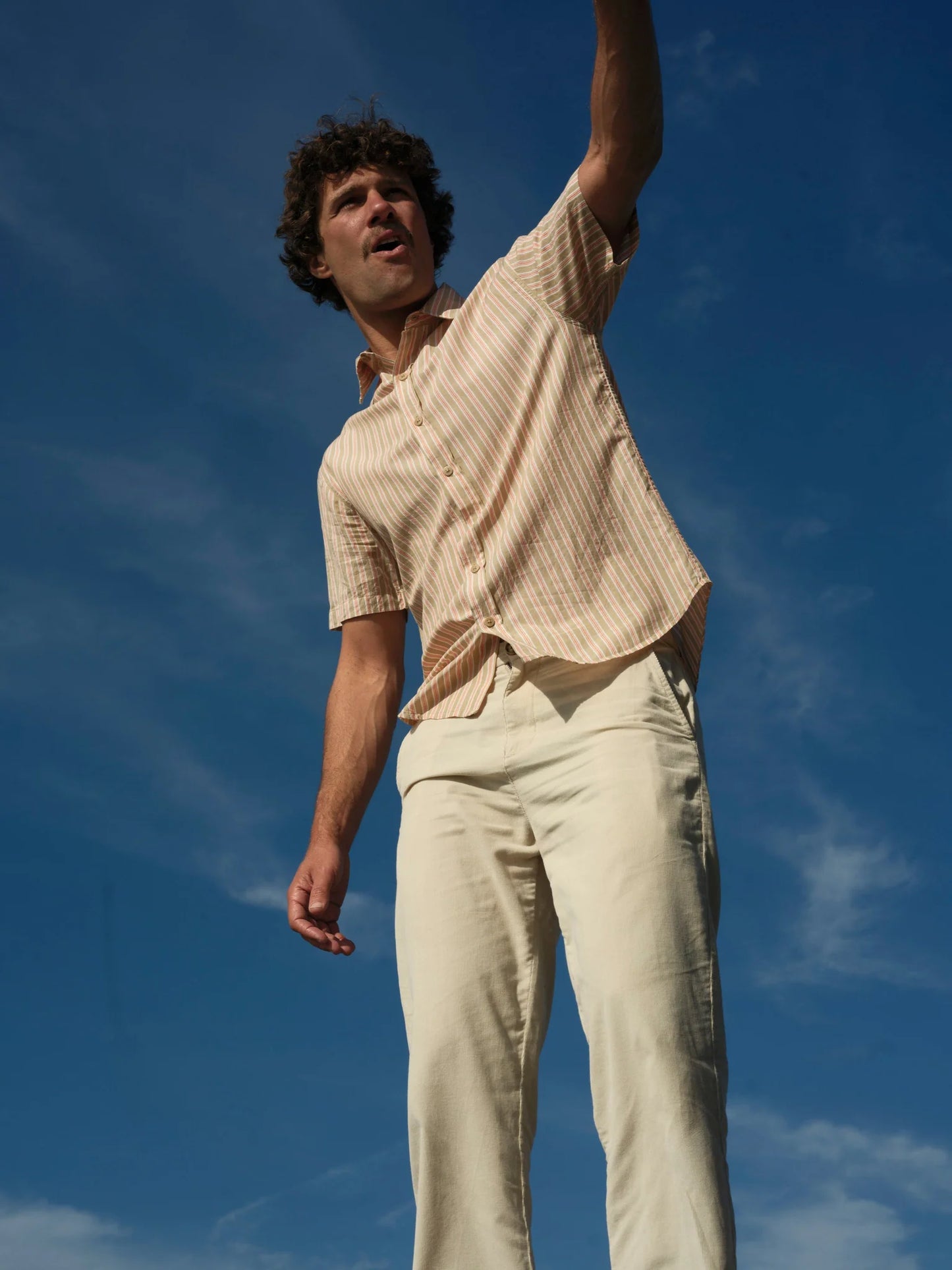 Summer Shirt - Tan and Red Stripe