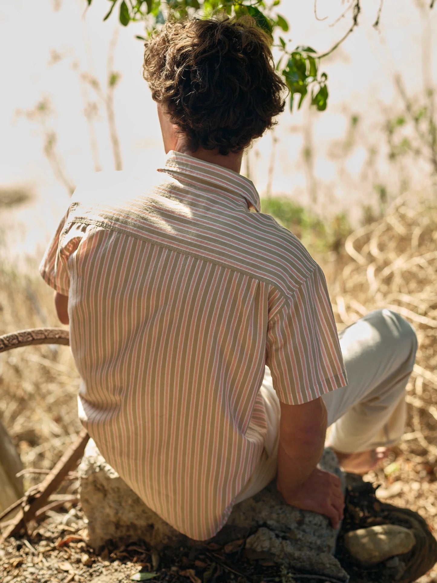 Summer Shirt - Tan and Red Stripe