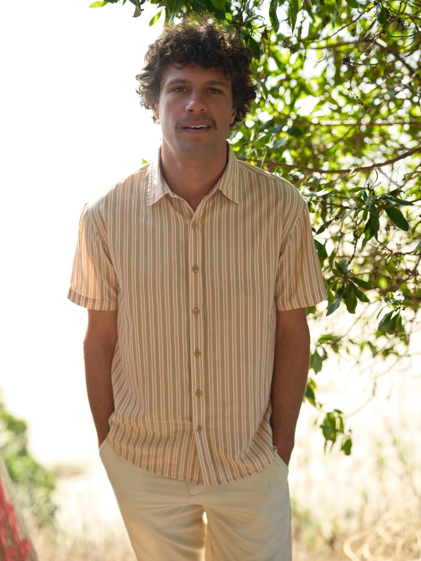 Summer Shirt - Tan and Red Stripe