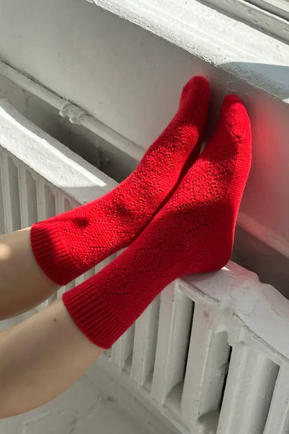 Cashmere Pointelle Socks - Red