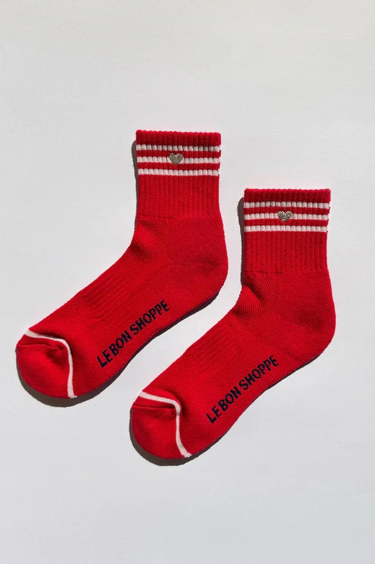 Embroidered Girlfriend Socks - Scarlet + Heart