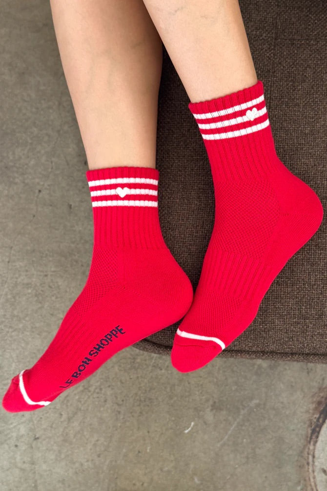 Embroidered Girlfriend Socks - Scarlet + Heart