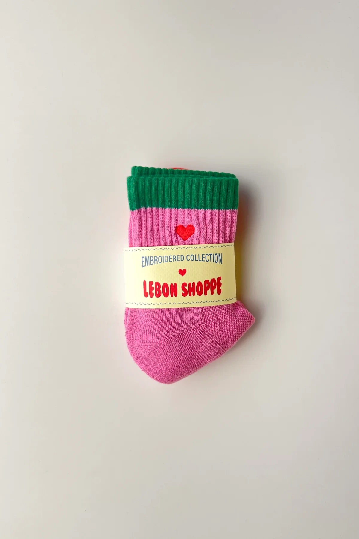 Embroidered Color Block Socks - Rose Green + Heart