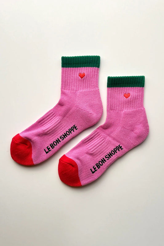 Embroidered Color Block Socks - Rose Green + Heart