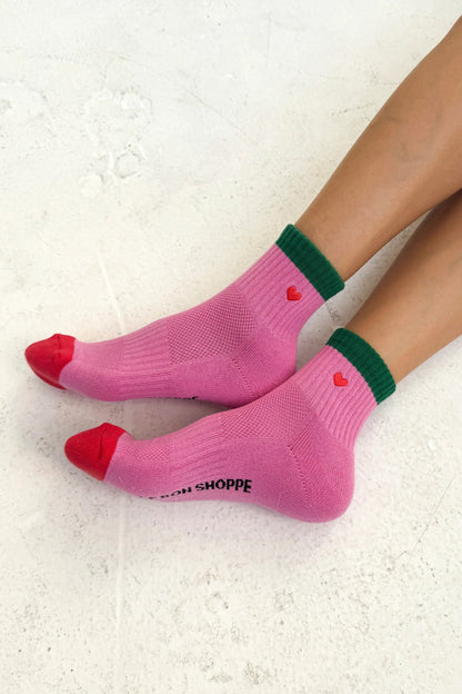 Embroidered Color Block Socks - Rose Green + Heart