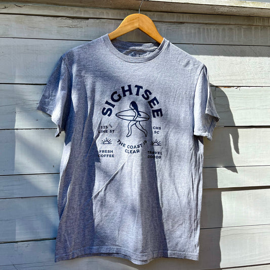 Upcycled Shirt: Heather Grey & Navy, M