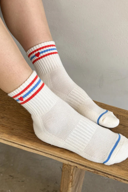 Embroidered Girlfriend Socks - Leche + Heart