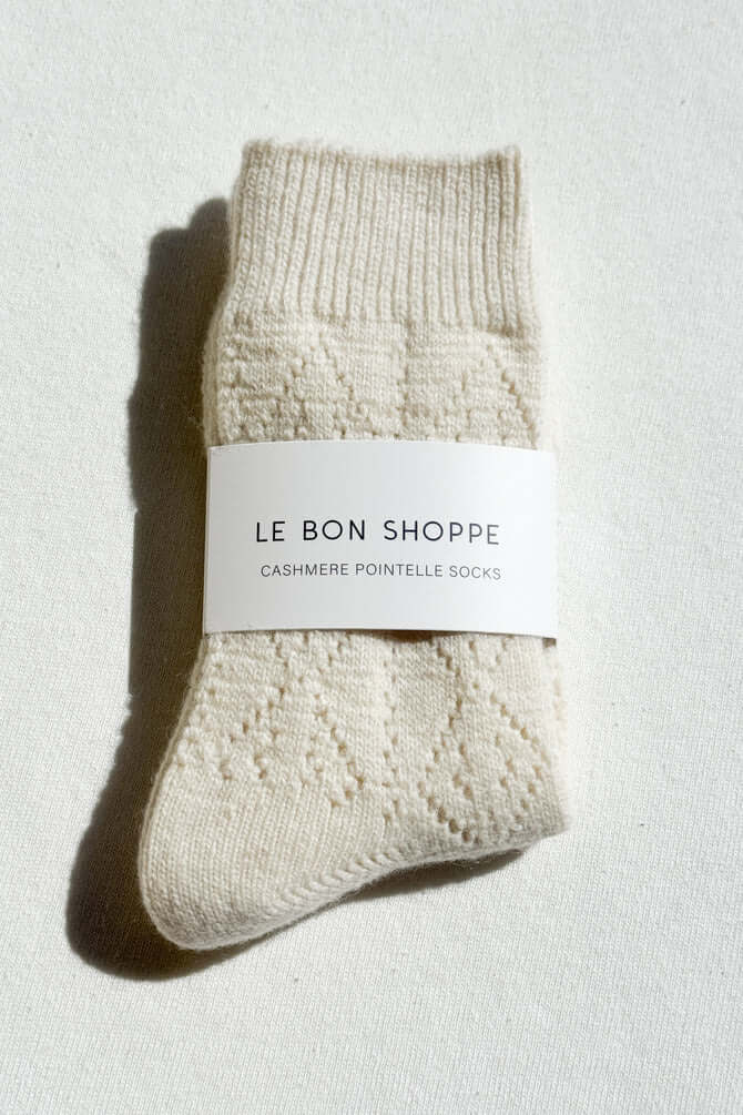 Cashmere Pointelle Socks - Cream