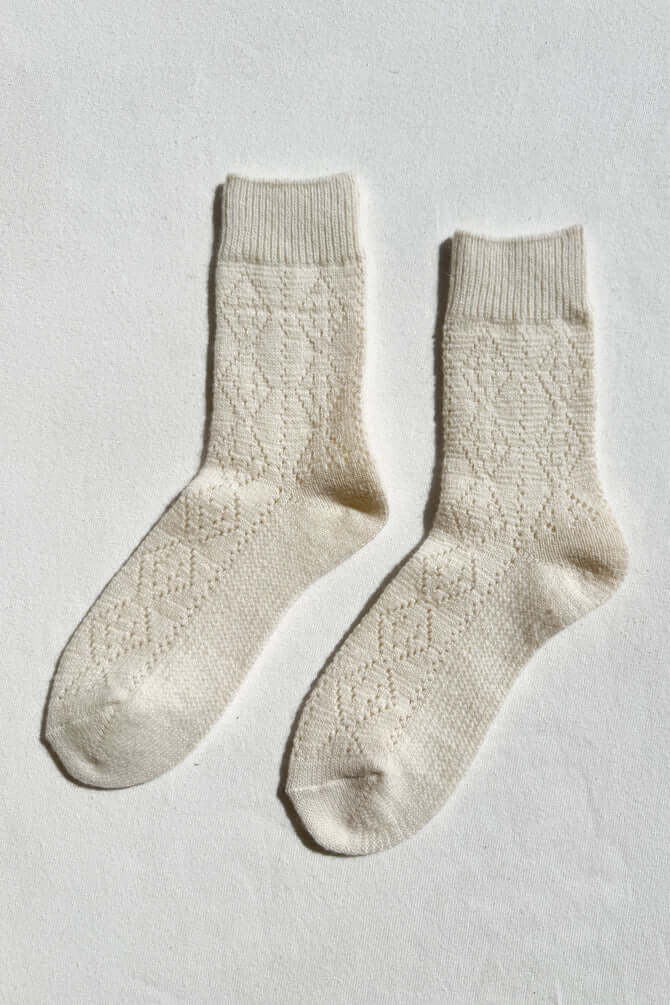 Cashmere Pointelle Socks - Cream
