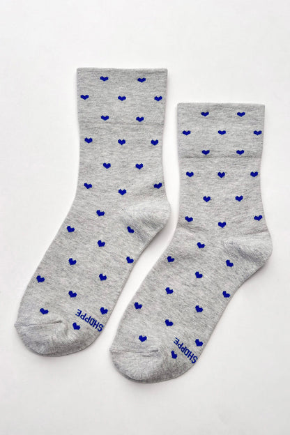 Heart Sneaker Socks - Grey/Cobalt