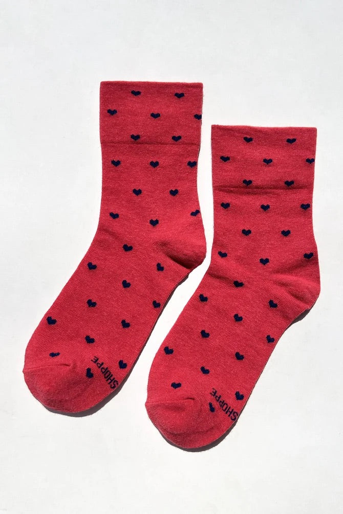 Heart Sneaker Socks - Tomato/Navy