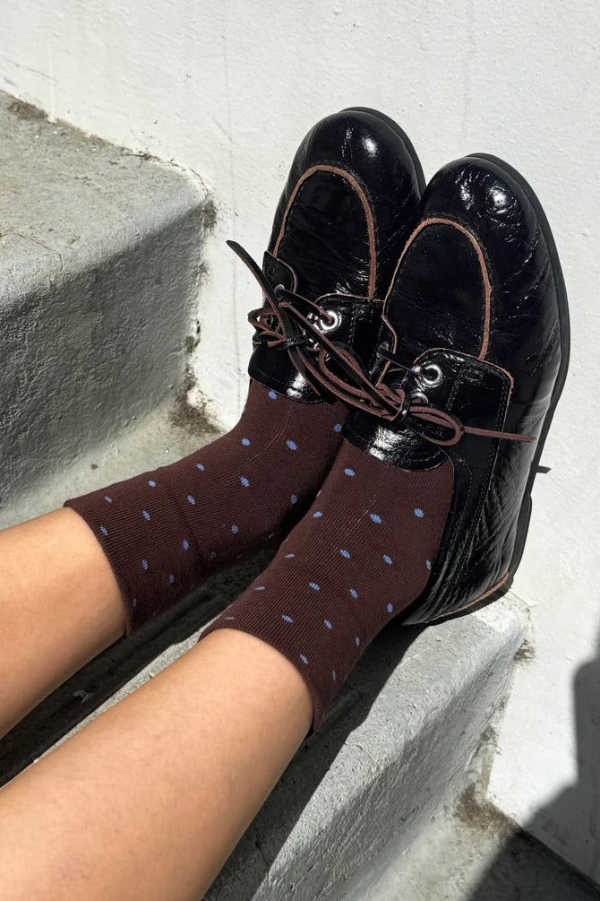 Polka Dot Sneaker Socks - Cacao/Blue