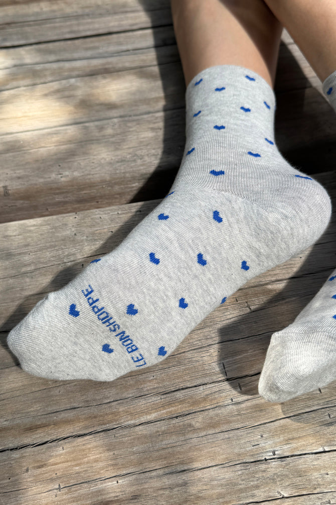 Heart Sneaker Socks - Grey/Cobalt
