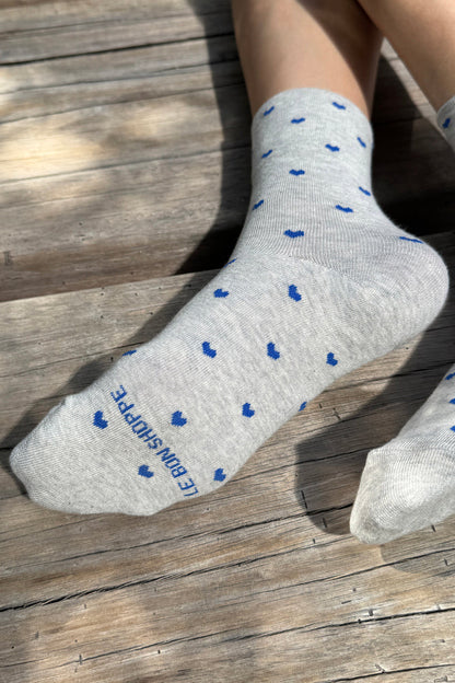 Heart Sneaker Socks - Grey/Cobalt