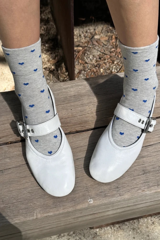 Heart Sneaker Socks - Grey/Cobalt