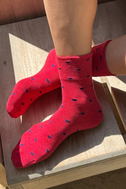 Heart Sneaker Socks - Tomato/Navy