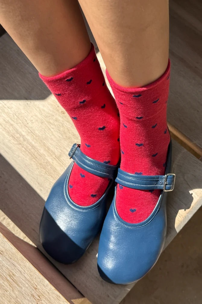 Heart Sneaker Socks - Tomato/Navy