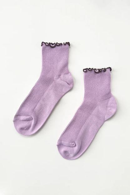 Petite Ruffled Modal Socks - Lilac/Brown