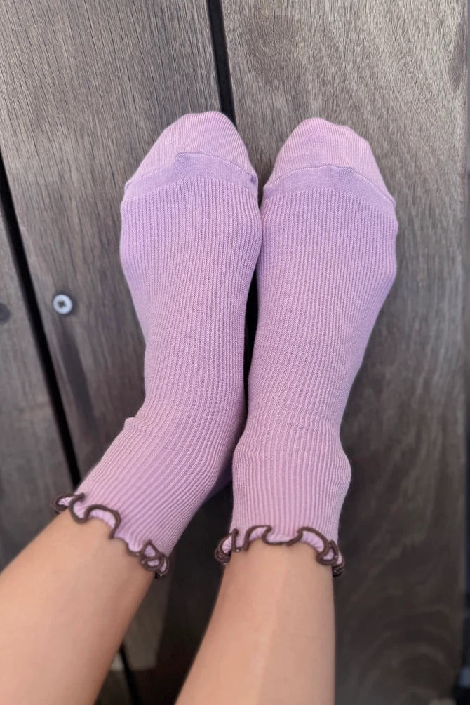 Petite Ruffled Modal Socks - Lilac/Brown