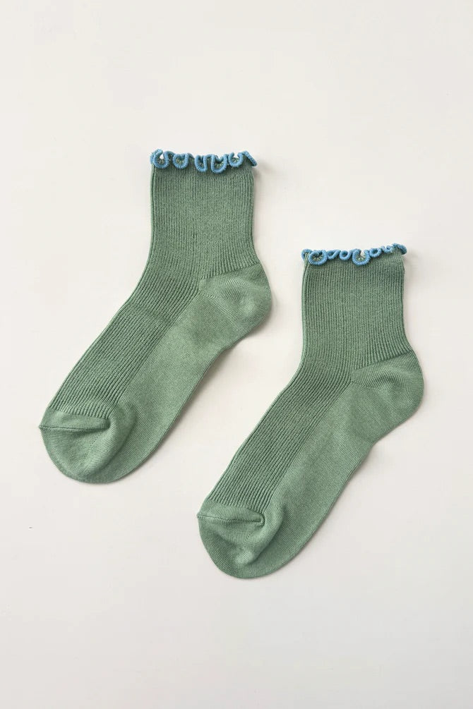 Petite Ruffled Modal Socks - Sea Glass