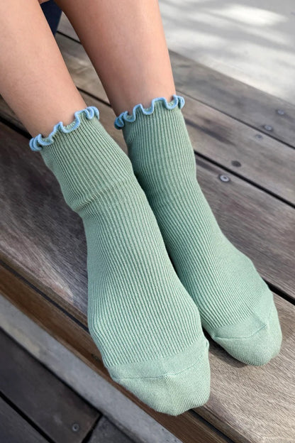 Petite Ruffled Modal Socks - Sea Glass