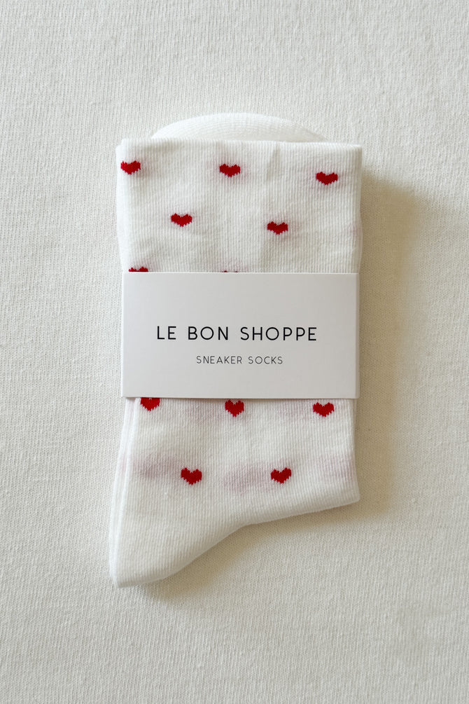 Heart Sneaker Socks - White/Red