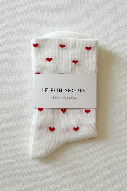 Heart Sneaker Socks - White/Red