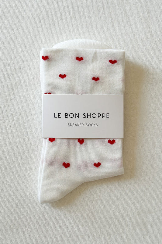 Heart Sneaker Socks - White/Red