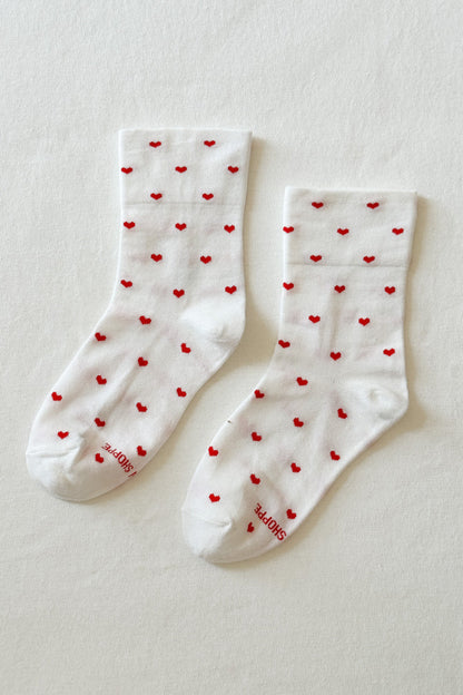 Heart Sneaker Socks - White/Red