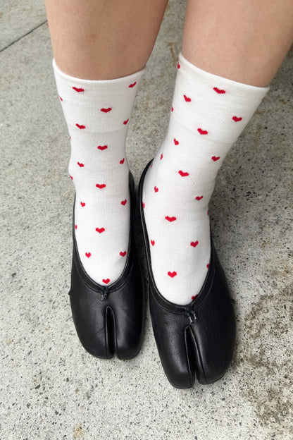 Heart Sneaker Socks - White/Red
