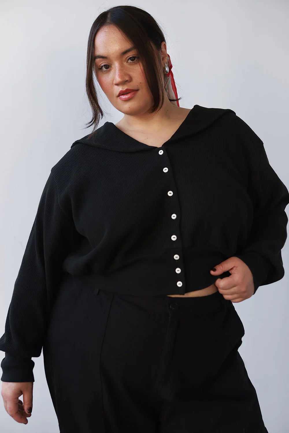 Waffle Sailor Cardigan - Ash