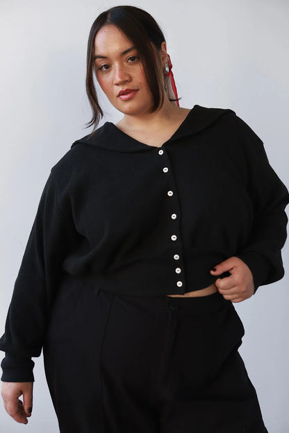 Waffle Sailor Cardigan - Ash